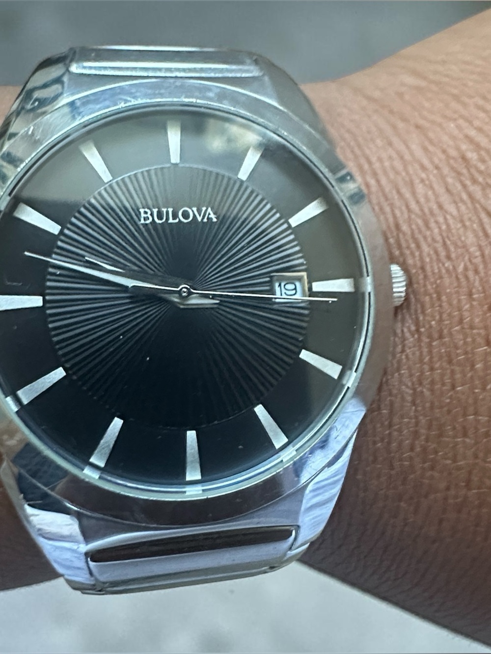Bulova Silver-Tone Watch with Black Dial